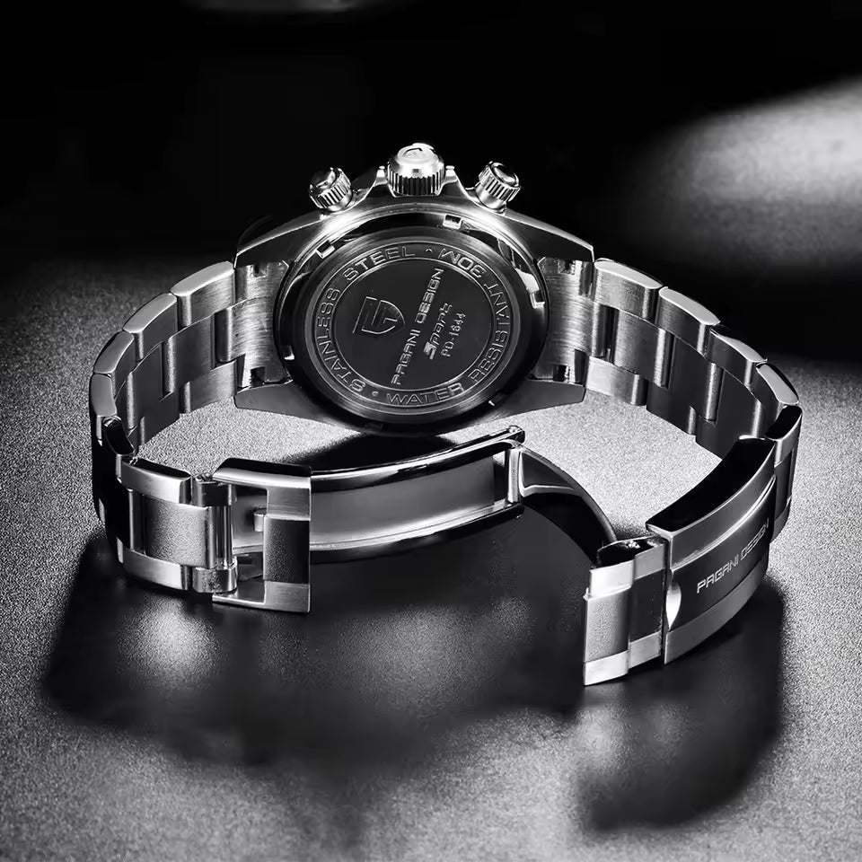 PAGANI DESIGN PD1644 Luxury Chronograph Men's Quartz Watch – 100M Waterproof Stainless Steel Sports Wristwatch with Date Display