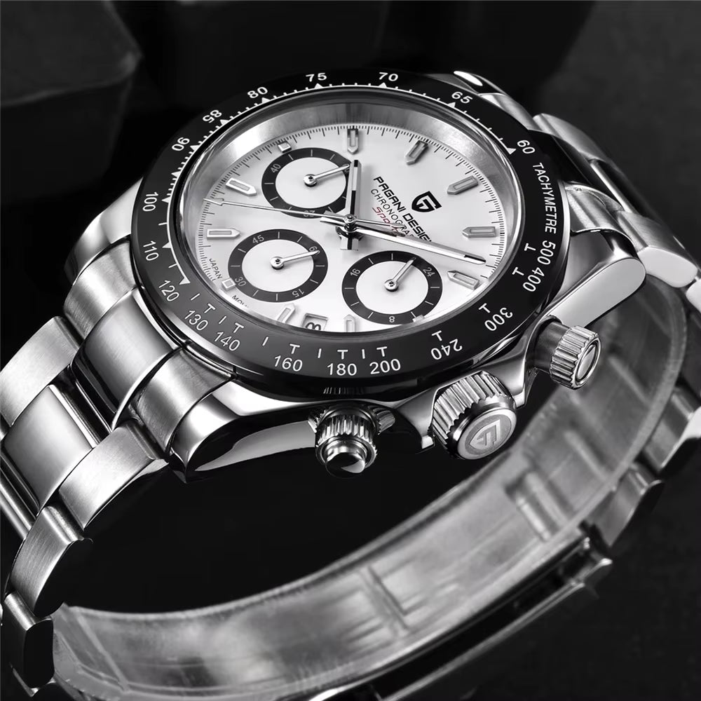 PAGANI DESIGN PD1644 Luxury Chronograph Men's Quartz Watch – 100M Waterproof Stainless Steel Sports Wristwatch with Date Display