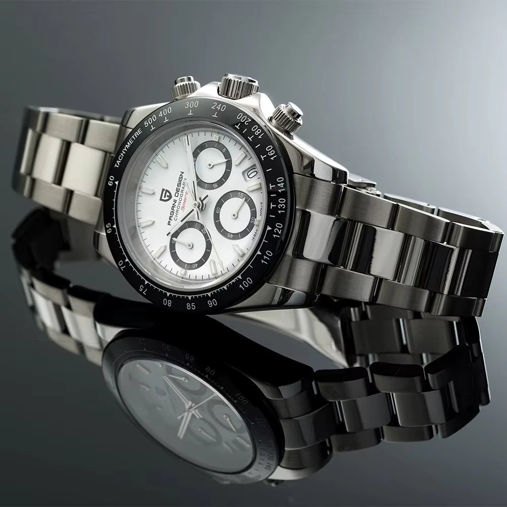 PAGANI DESIGN PD1644 Luxury Chronograph Men's Quartz Watch – 100M Waterproof Stainless Steel Sports Wristwatch with Date Display
